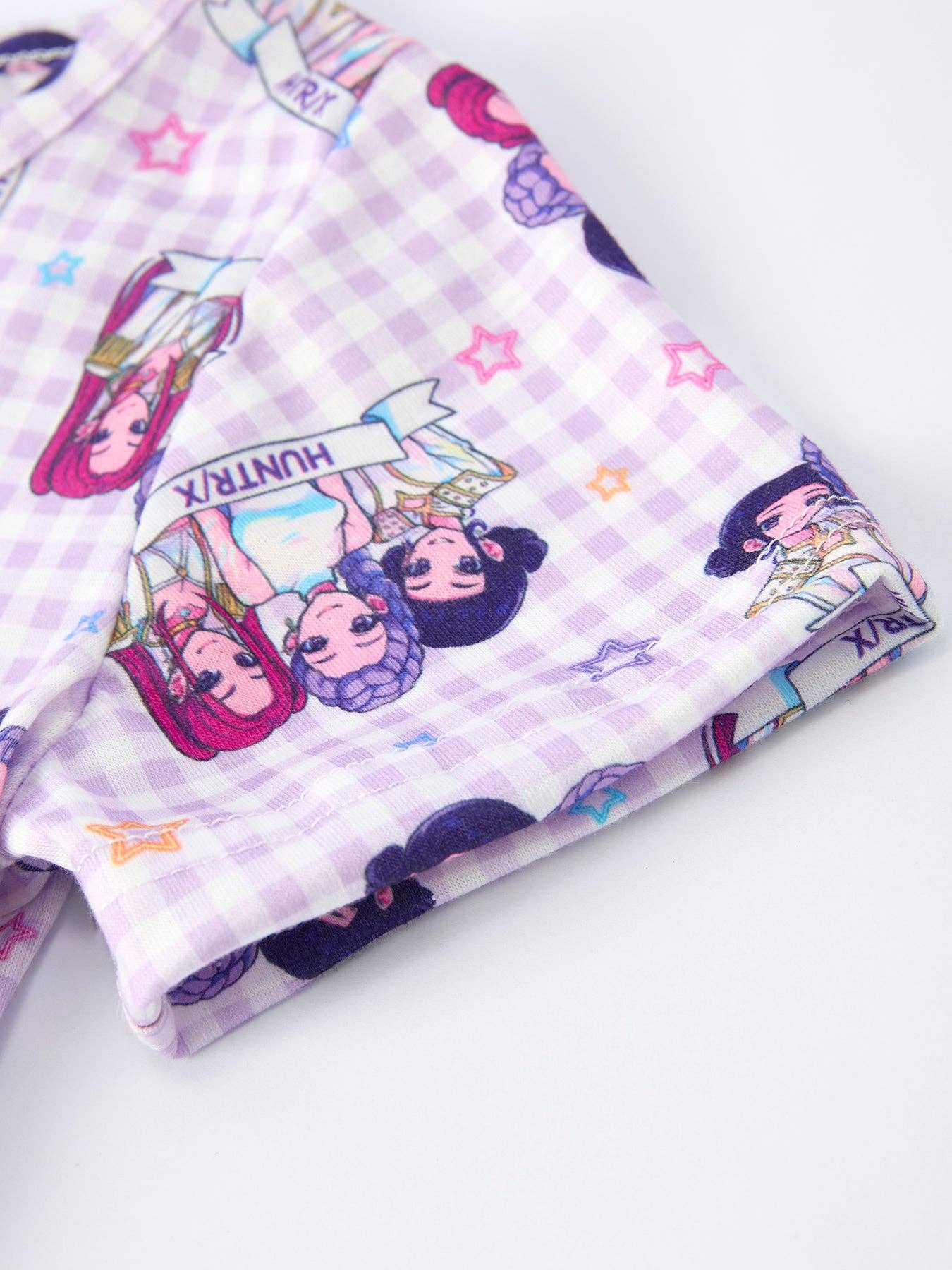 Purple Plaid Characters Print Short Sleeve Girls Dress