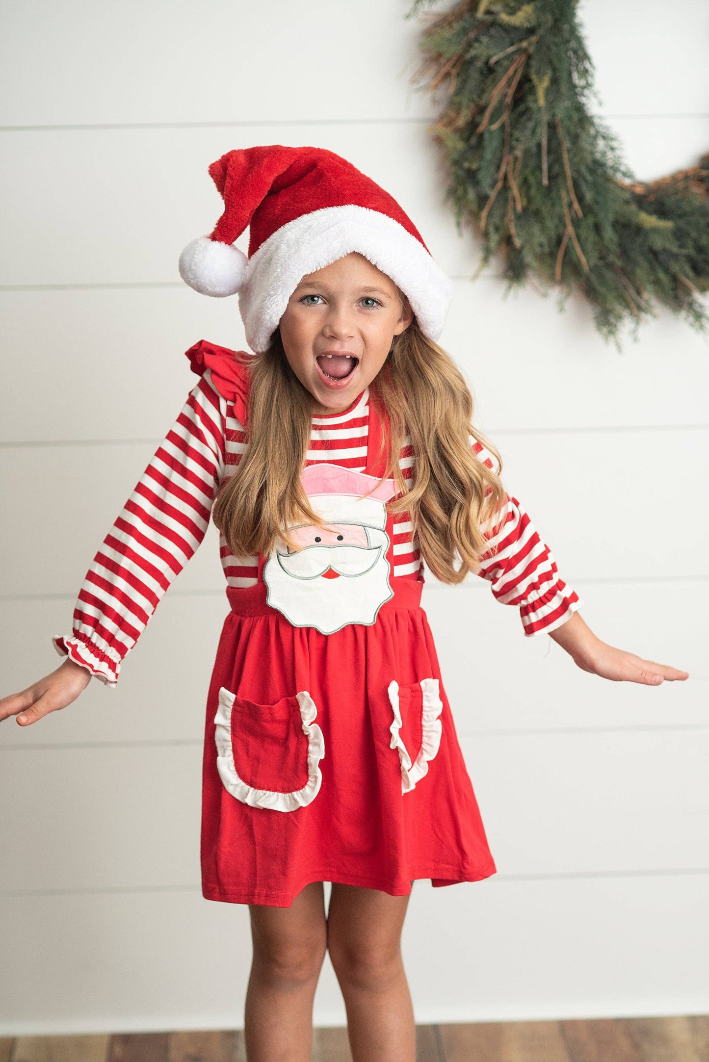 Striped Santa Ruffle Pocket Pinafore Christmas Set