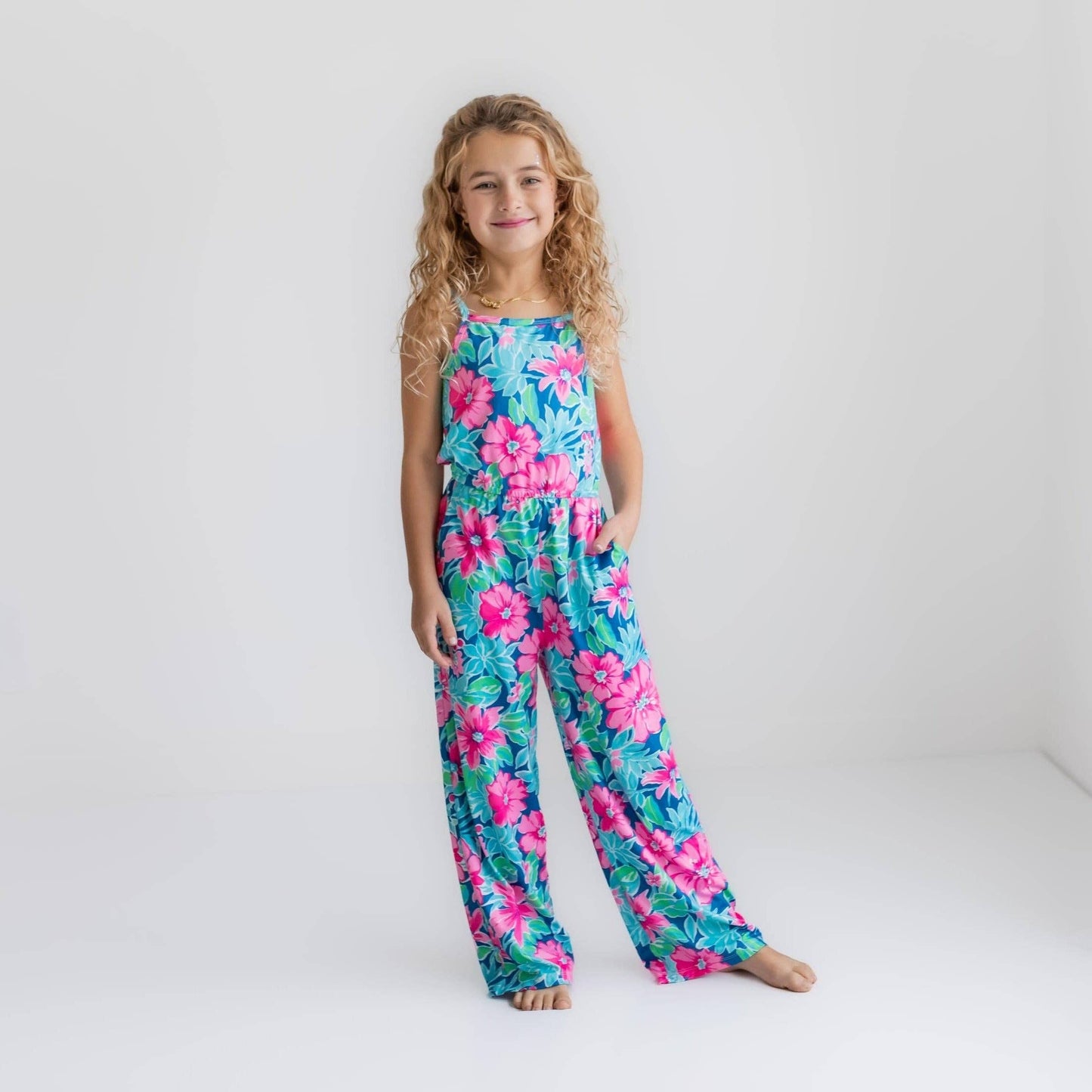Bright Pink Tropical Spring Summer Jumpsuit With Pockets