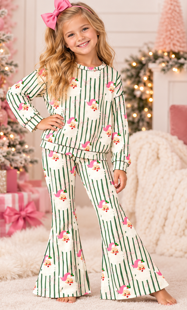 Santa Claus Green Stripe Flare Pant Set