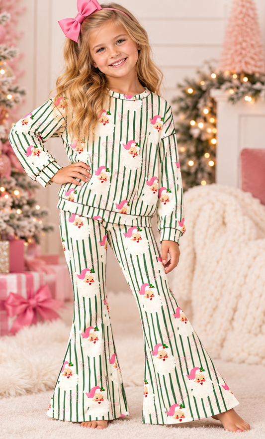 Santa Claus Green Stripe Flare Pant Set