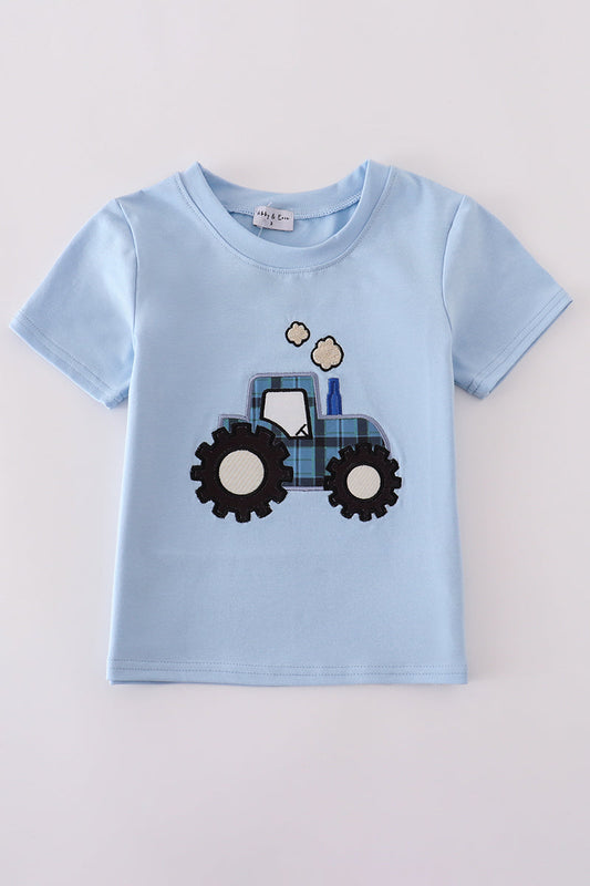 Abby & Evie
Blue tractor applique top