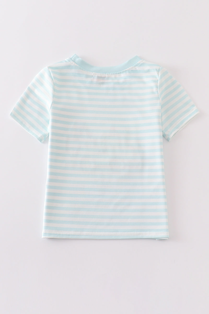 Abby & Evie
Blue stripe crane truck applique top