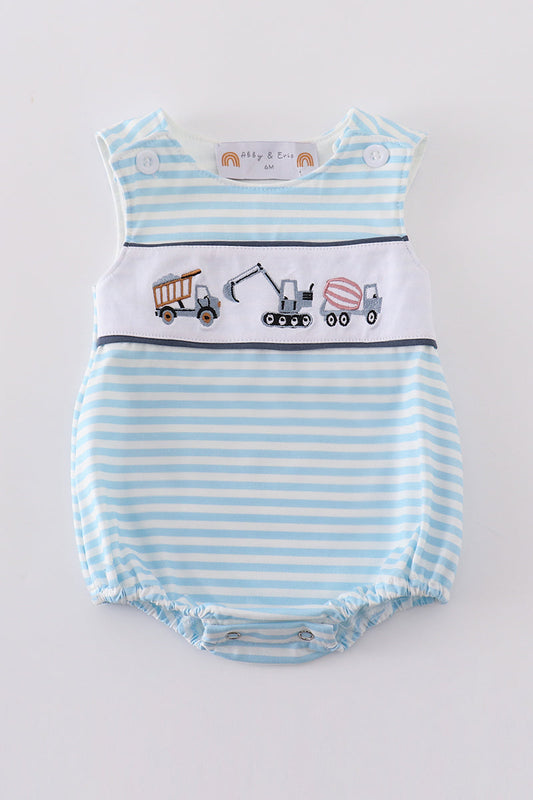 Abby & Evie
Blue stripe tractor embroidery boy bubble