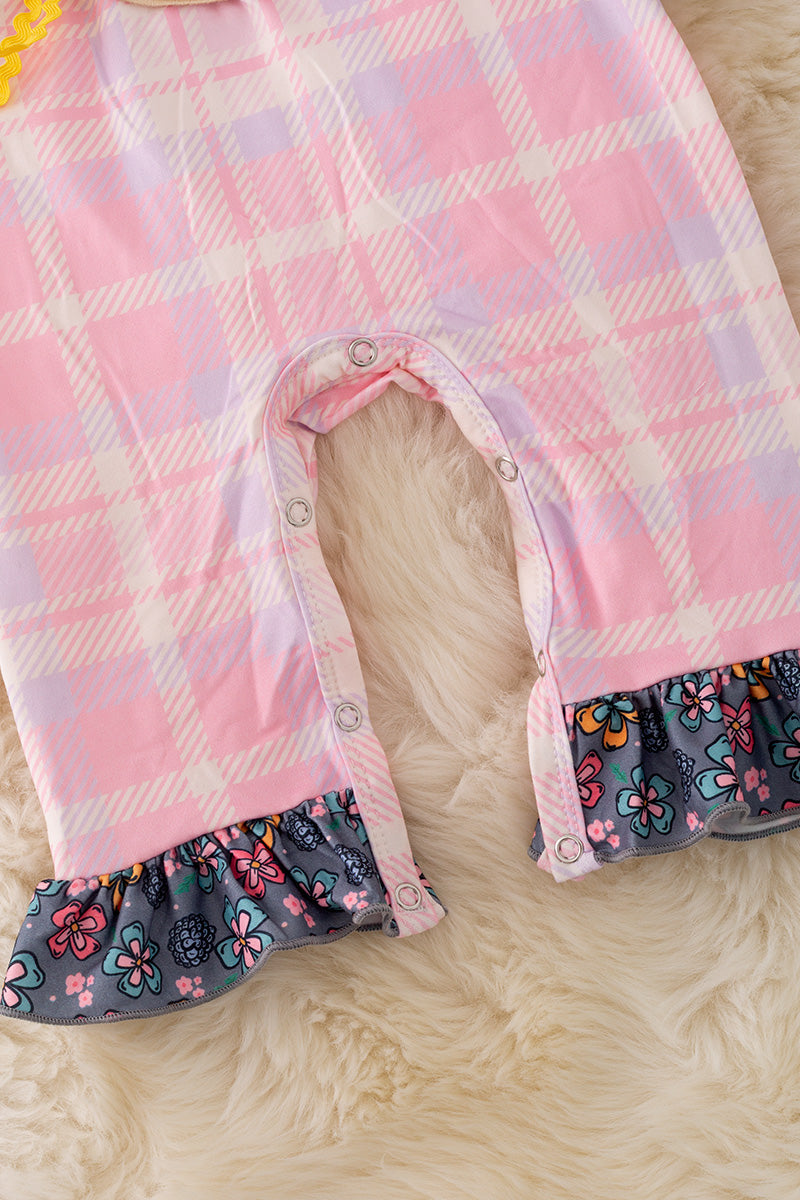 Pink plaid scare crow applique romper