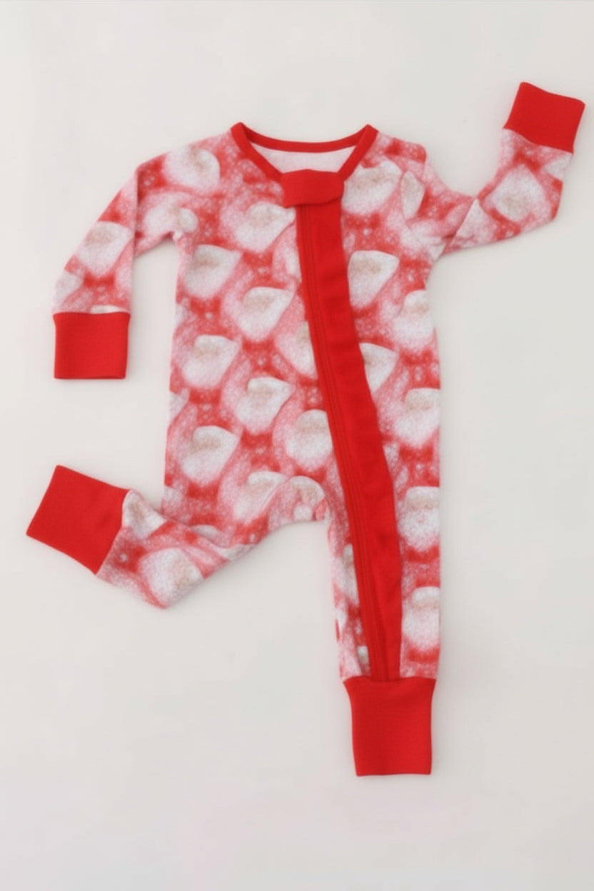 Red santa claus print bamboo pajamas ruffle romper