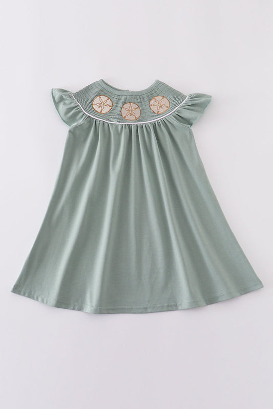 Abby & Evie
Sage sand dollar embroidery smocked girl dress