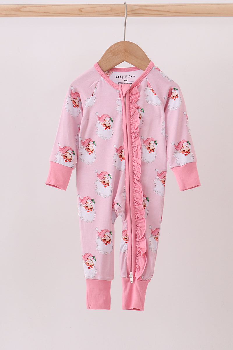 Abby & Evie
Pink santa claus bamboo ruffle zipper romper