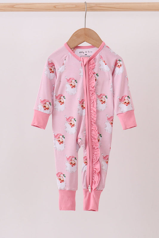 Abby & Evie
Pink santa claus bamboo ruffle zipper romper