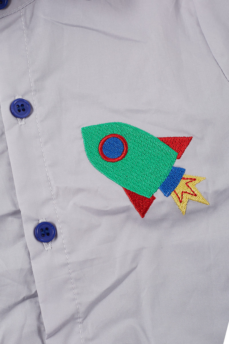 ROCKET ROBOT EMBROIDERED BUTTON UP SHIRT