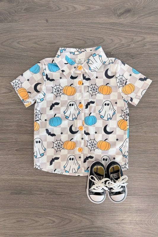 Spooky Checkered Button Down Top