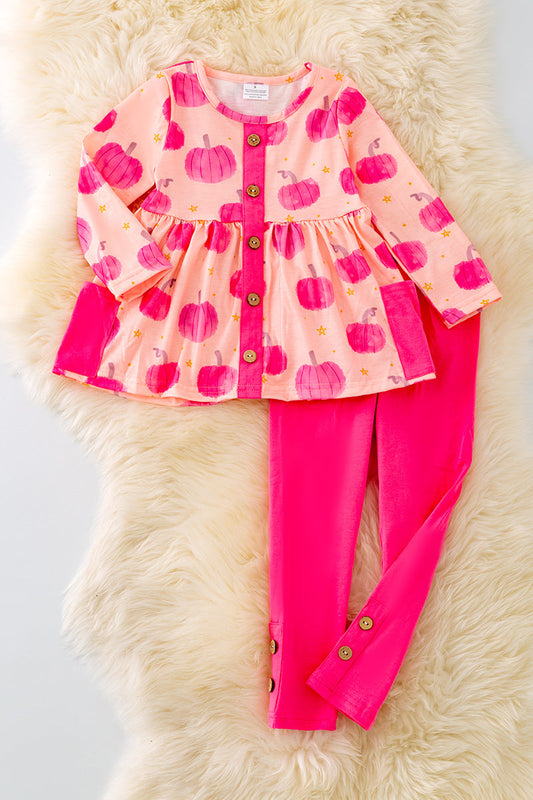 Hot Pink Pumpkin printed tunic with pockets and leggings.