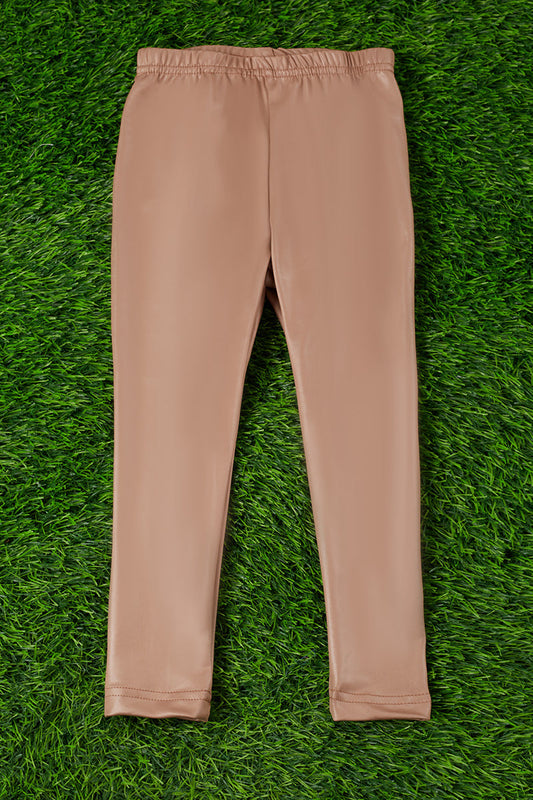Tan satin silk stretchy leggings