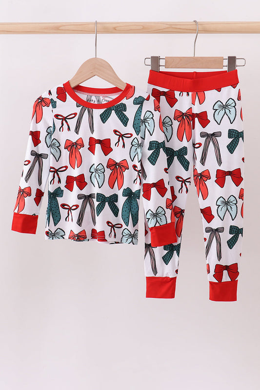 Abby & Evie
Red bow bamboo girl pajamas pants set