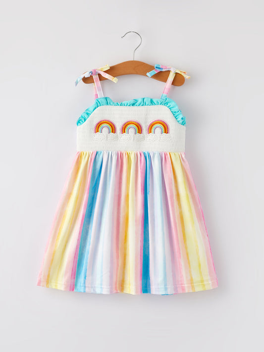 Rainbow Smocking Embroidery Girls' Suspender Dress