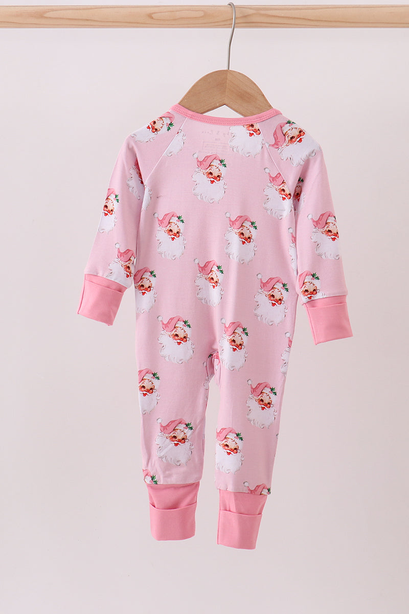 Abby & Evie
Pink santa claus bamboo ruffle zipper romper