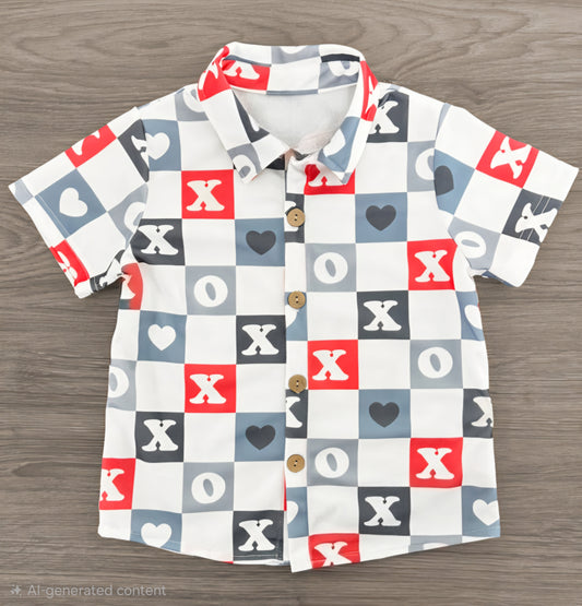 "XOXO" Checkered Button Down