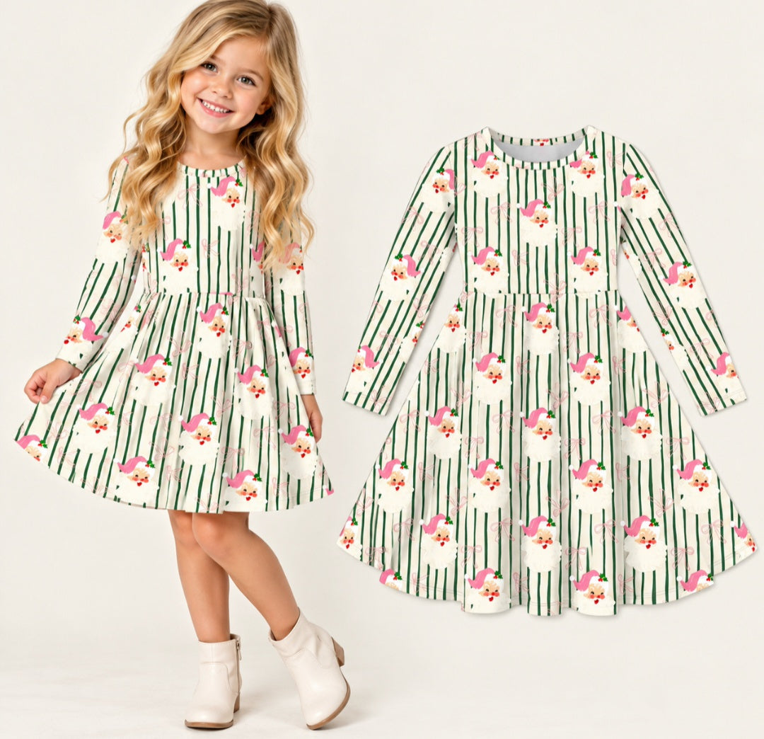 Santa Claus Green Stripe Print Dress