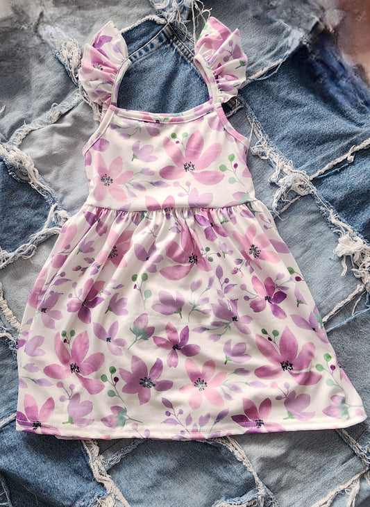 Lavender and White Floral Suspender Dress