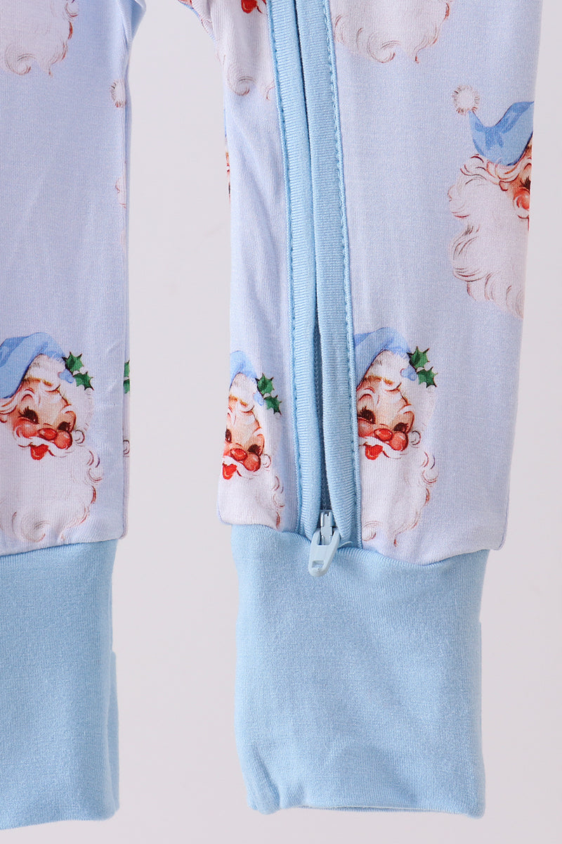 Abby & Evie
Blue santa bamboo pajama zipper romper