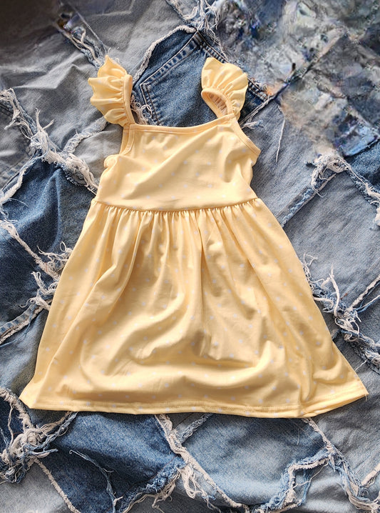 Yellow and White Polka Dot Suspender Dress