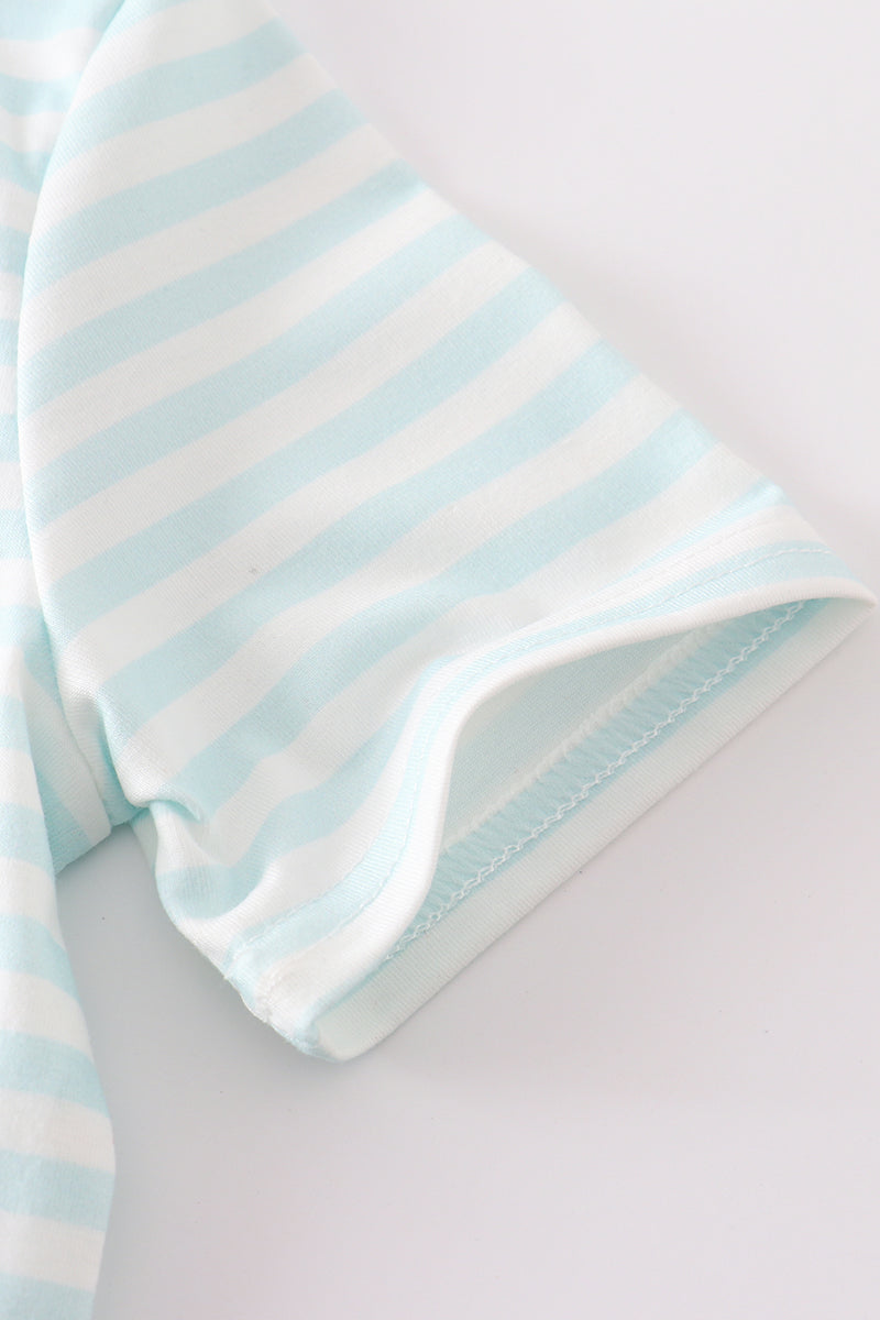 Abby & Evie
Blue stripe crane truck applique top