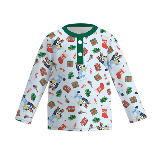 Blue Dog Christmas Top