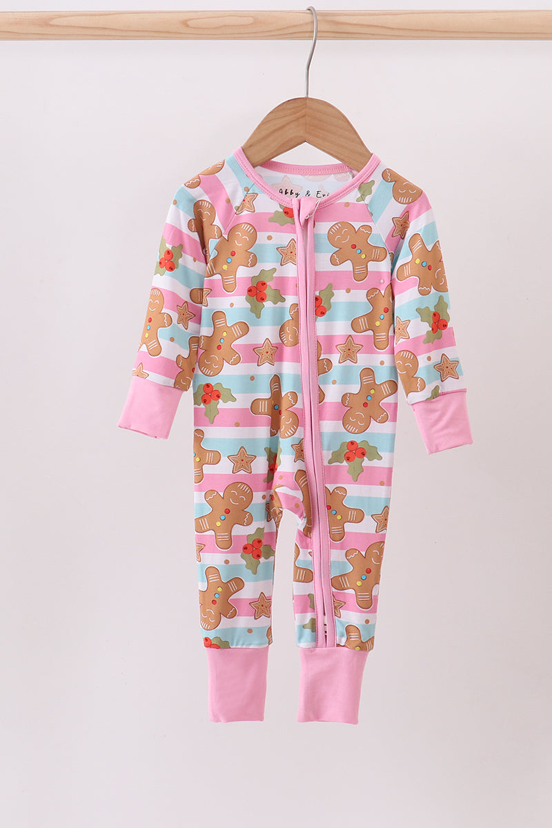 Abby & Evie
Pink christmas gingerbread bamboo pajamas zipper romper