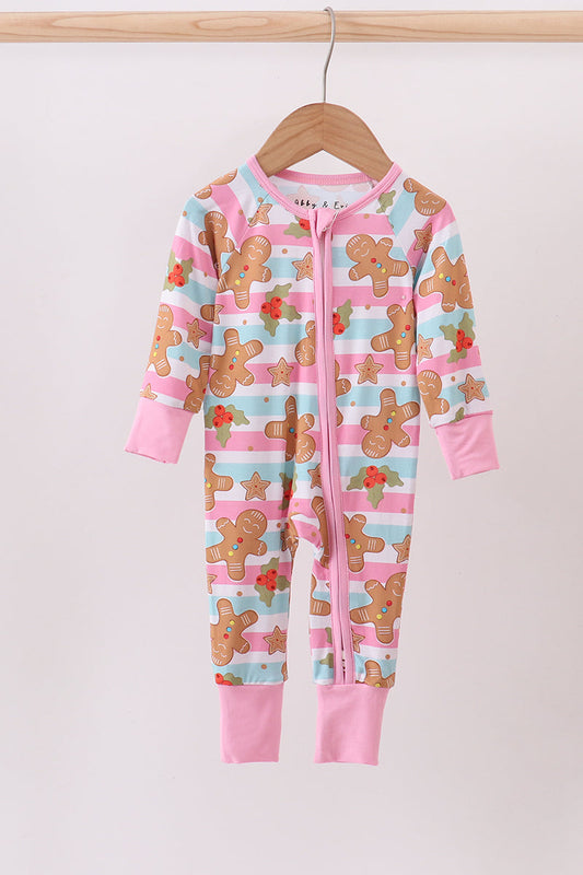 Abby & Evie
Pink christmas gingerbread bamboo pajamas zipper romper