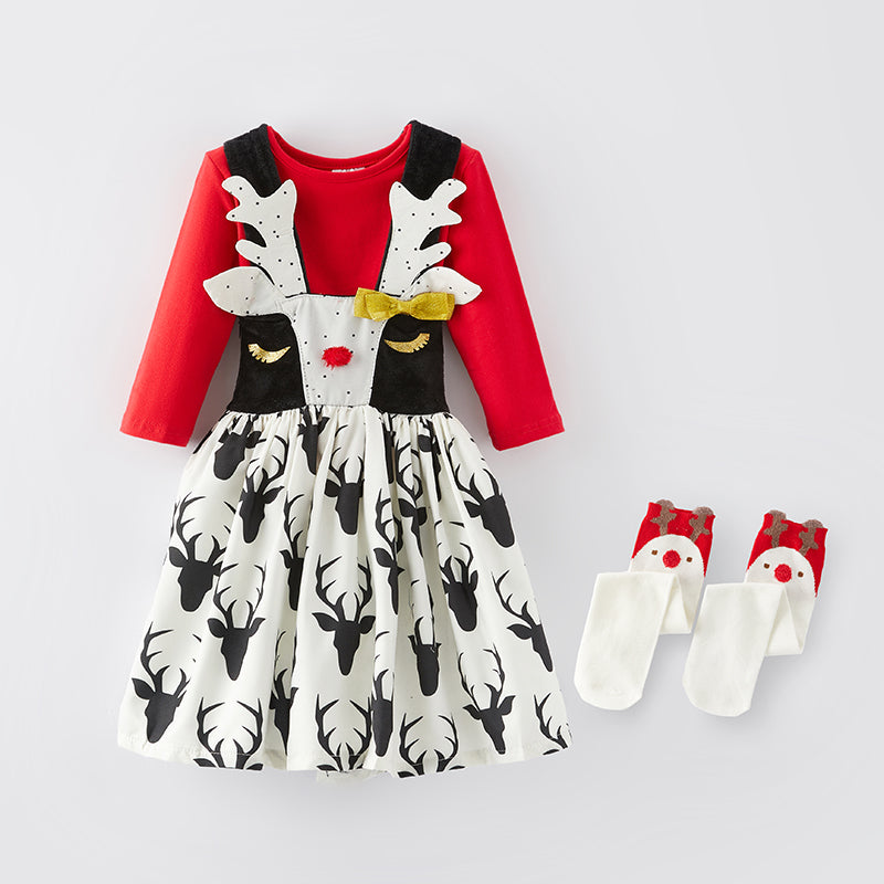 Christmas Deer Suspender Dress with Socks