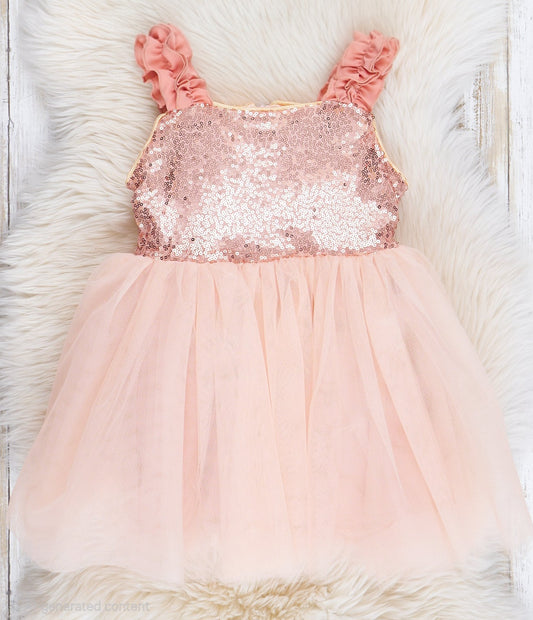 Rose Gold Ruffle Sparkle Party Dress