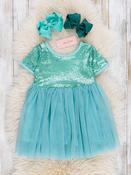 Teal Sparkly Tulle Swing Dress