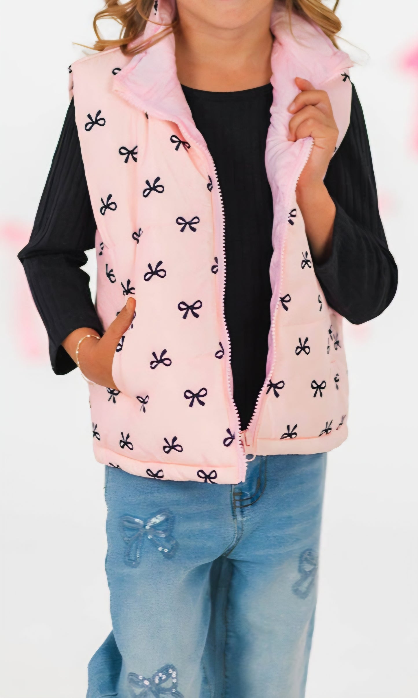 Pink Bow Puffer Vest Set
