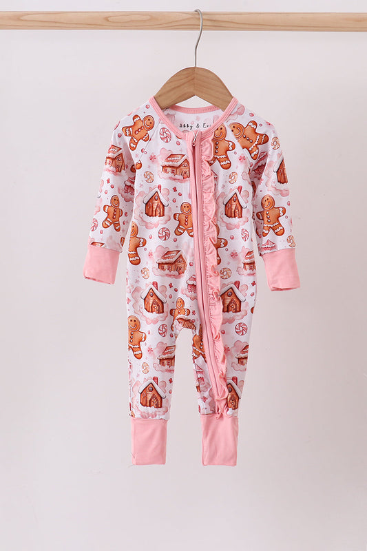 Abby & Evie
Gingerbread house ruffle bamboo pajmas zipper romper