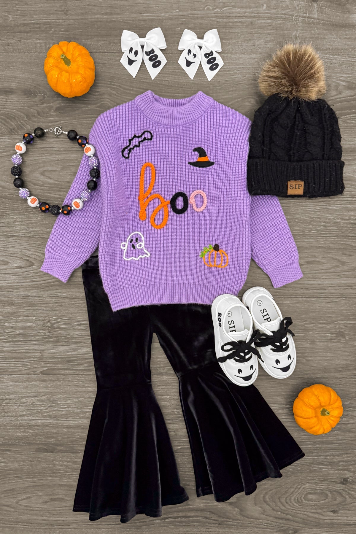 "Boo" Purple Knit Sweater Bell Bottom Set