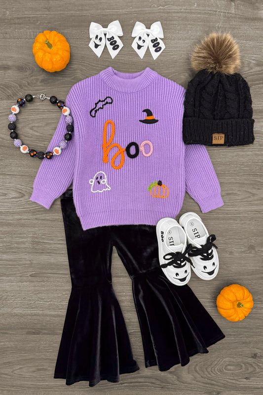 "Boo" Purple Knit Sweater Bell Bottom Set
