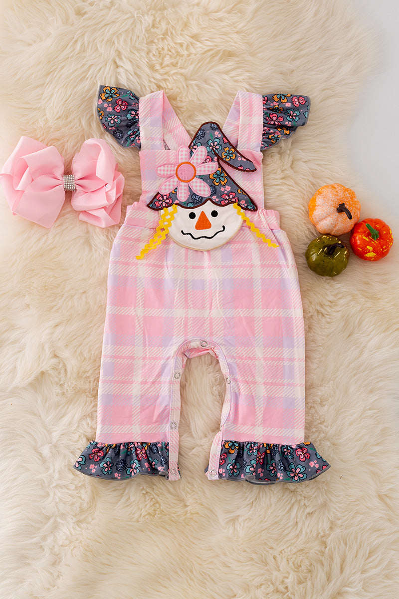 Pink plaid scare crow applique romper