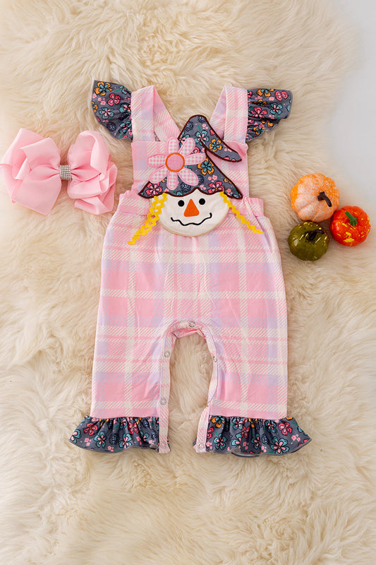 Pink plaid scare crow applique romper