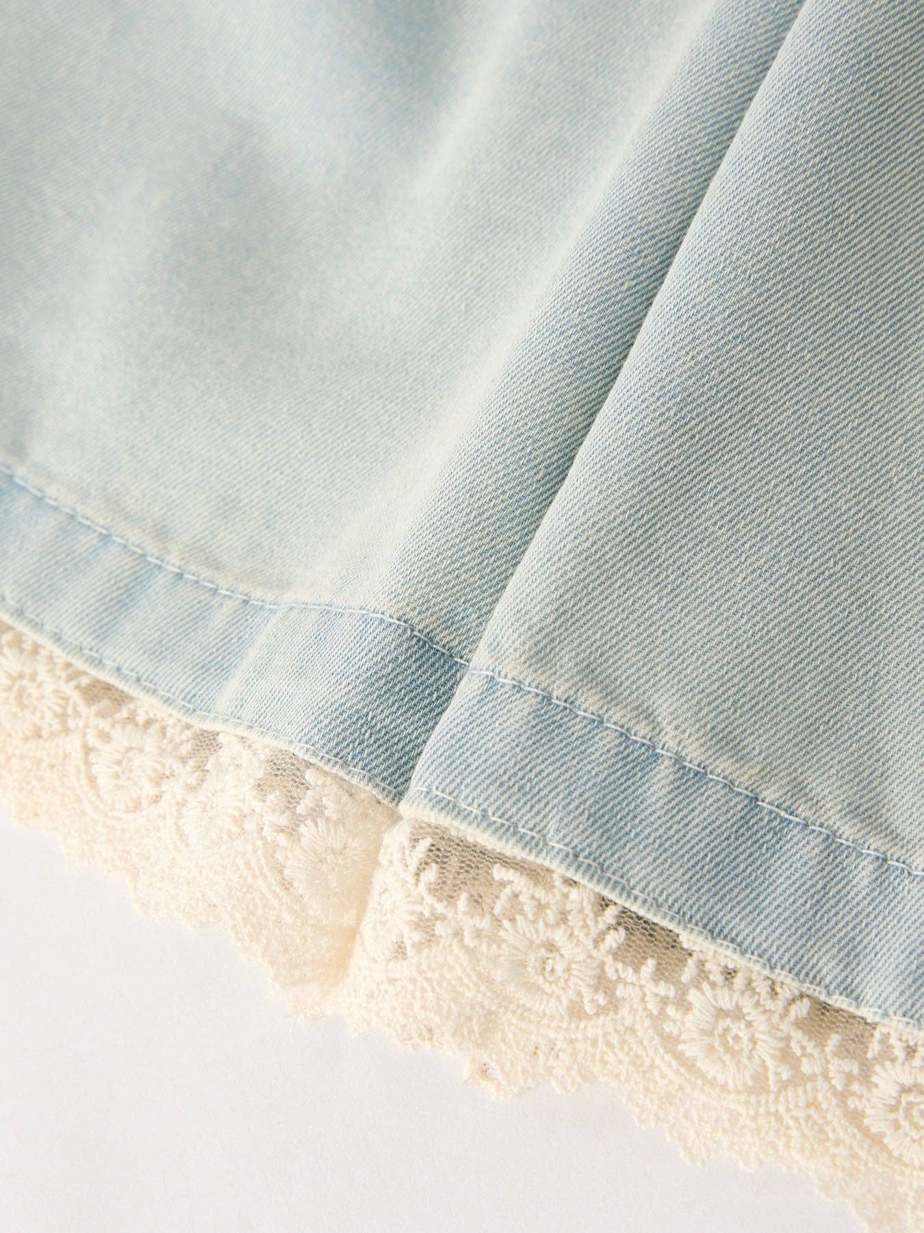 Light Color Denim Lace Wide Leg Pants