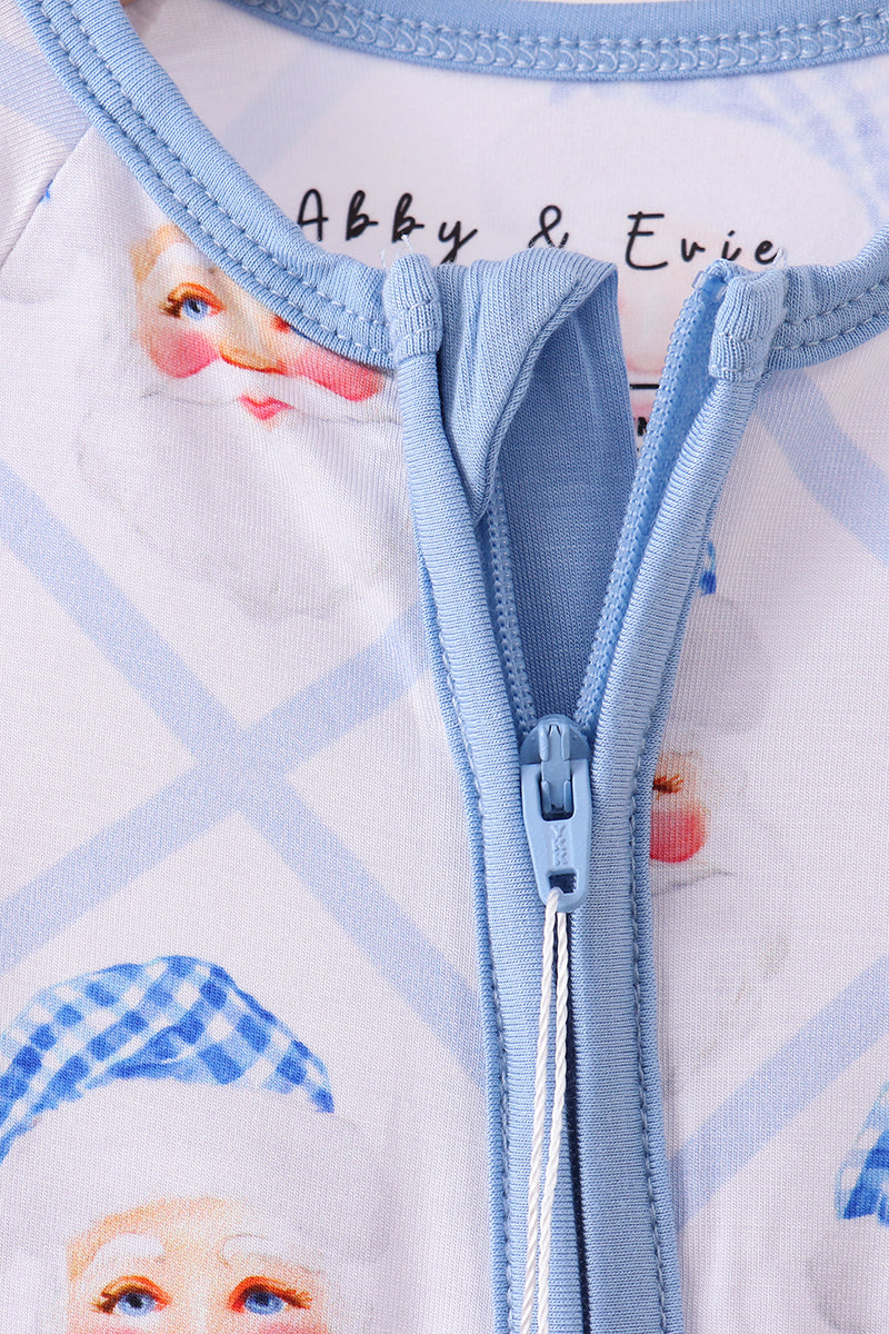 Abby & Evie
Blue santa claus bamboo zipper romper