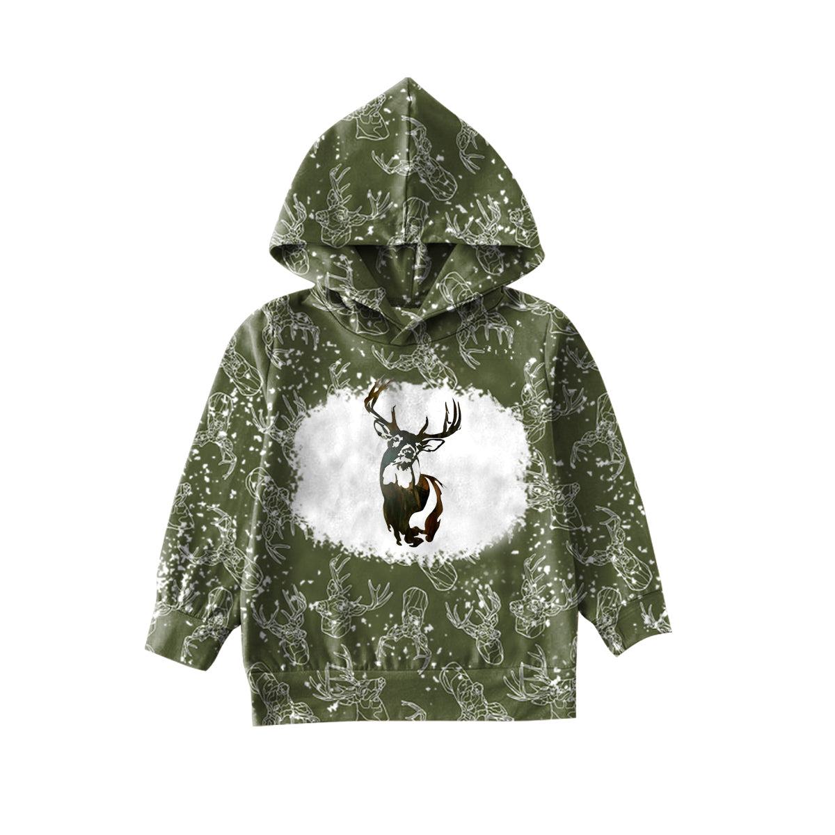 olive deer bleached long sleeves kids hoodie