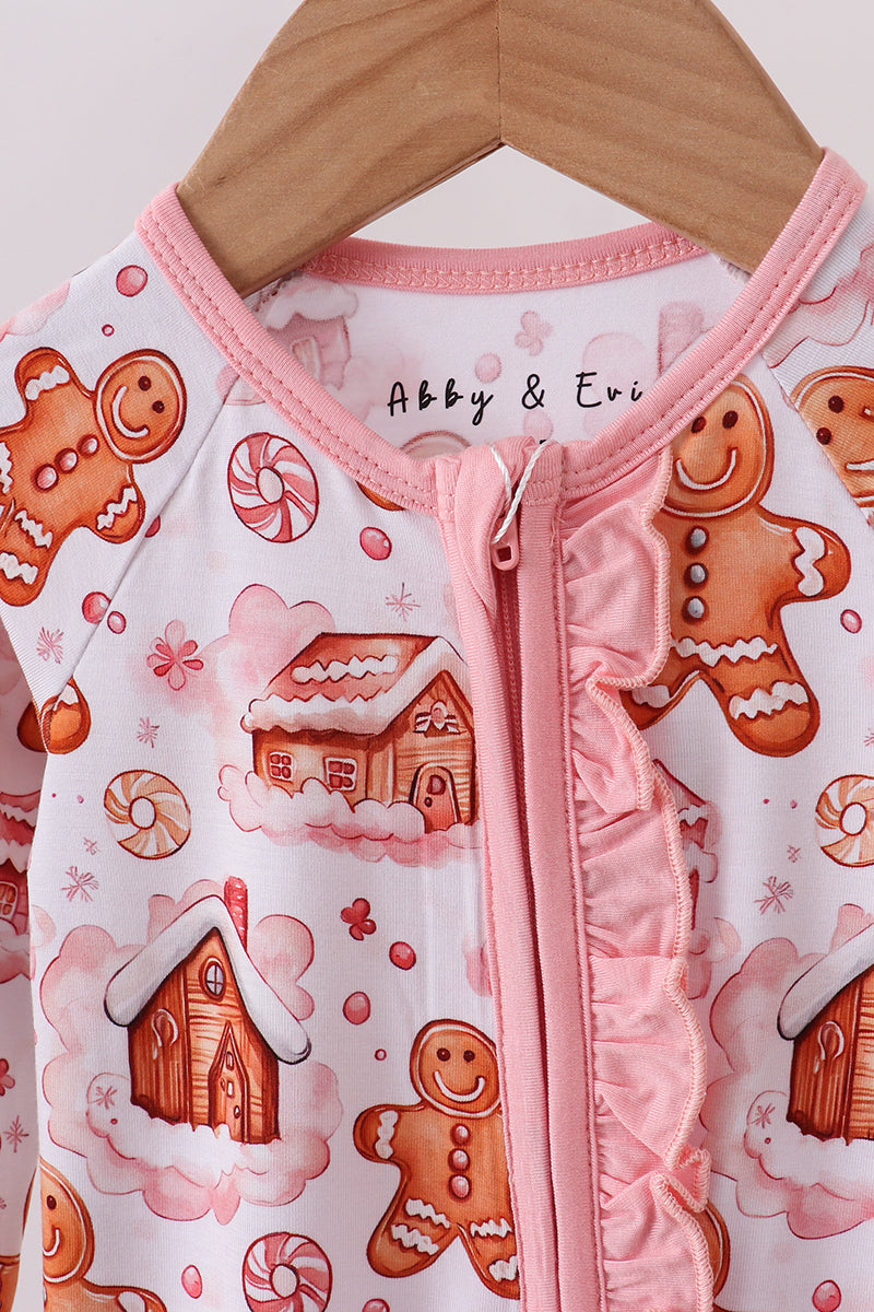 Abby & Evie
Gingerbread house ruffle bamboo pajmas zipper romper