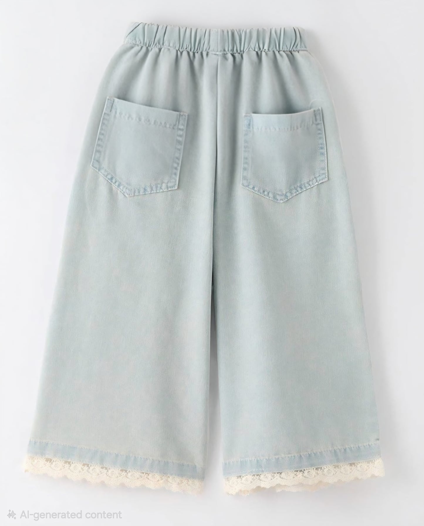 Light Color Denim Lace Wide Leg Pants
