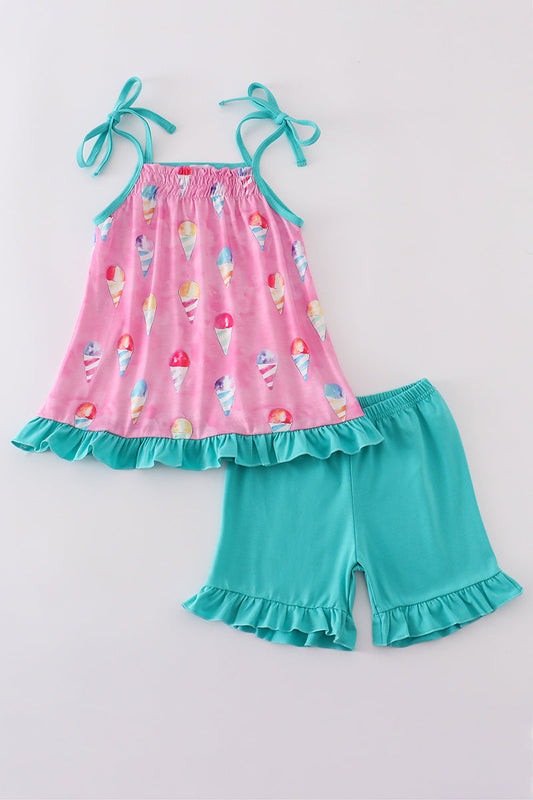 Abby & Evie
Pink ice cream print shorts set