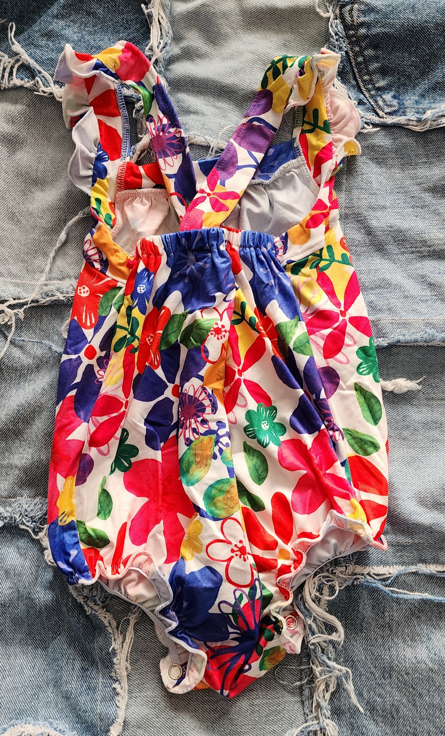 Tropical Floral Ruffle Cross Back Romper