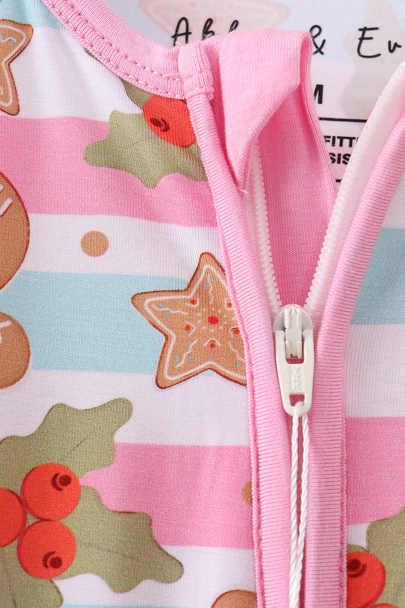 Abby & Evie
Pink christmas gingerbread bamboo pajamas zipper romper