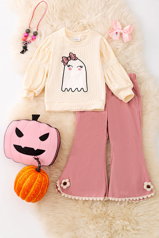Ghost printed on ivory long sleeve top and pink pants