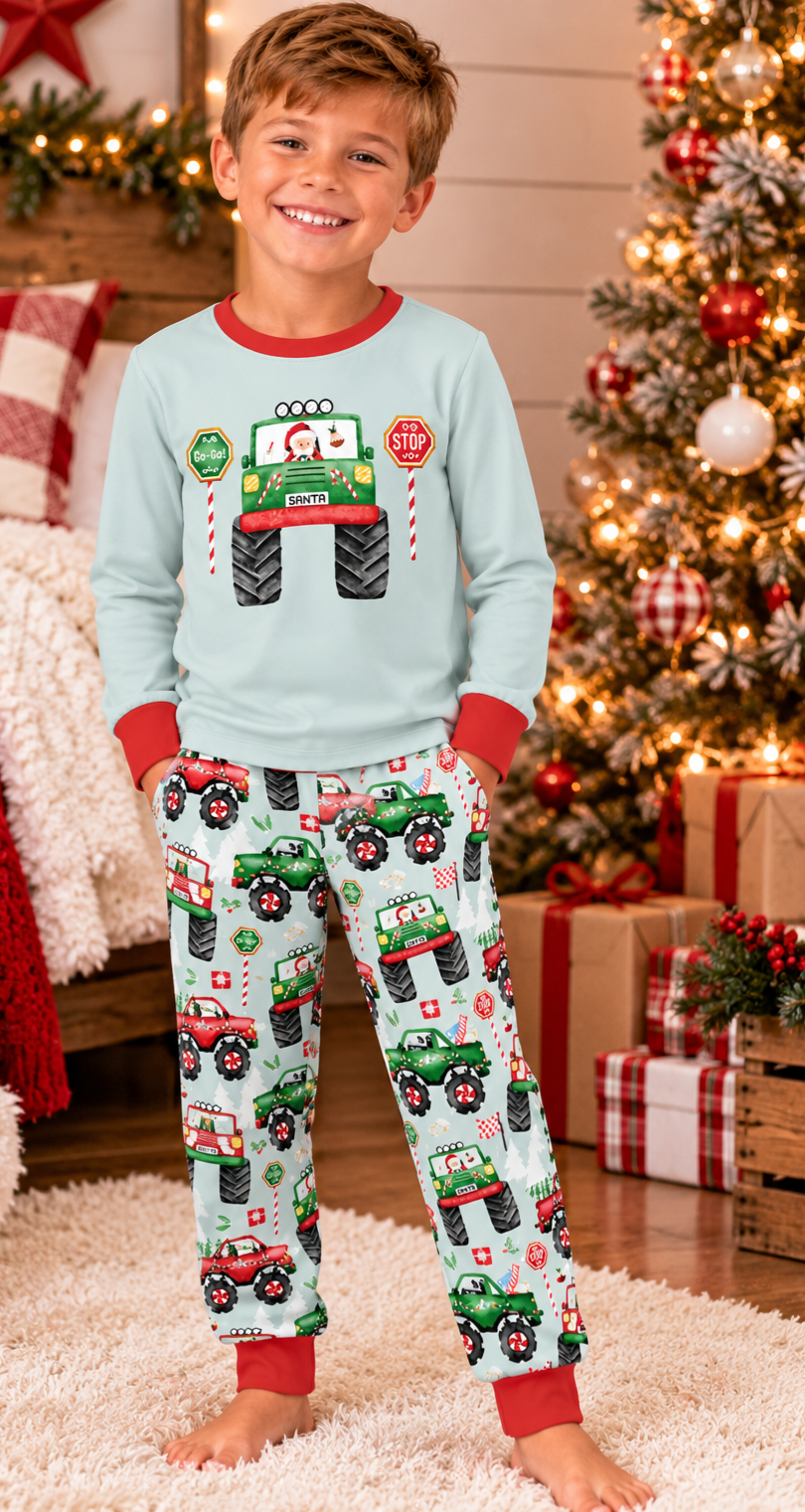 Boys Santa Monster Truck Pajama Set