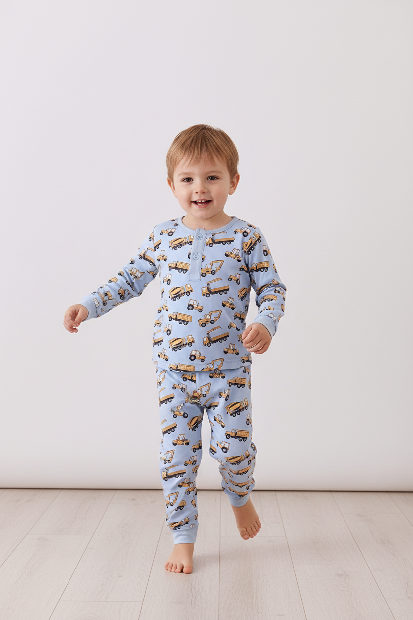 Abby & Evie Premium
Premium blue excavator print bamboo pants set