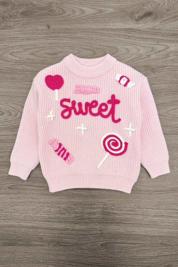 "Sweet" Knit Sweater Pink Bell Bottom Set